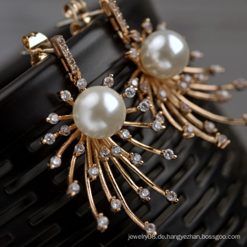 Großhandel in Alibaba Luxus vergoldet Jubiläum Geschenk Roségold vergoldeten Perle Ohrring in Kupfer